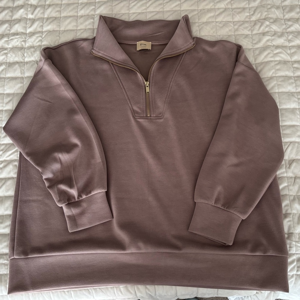 Elie Tahari Women's Mauve Quarter-Zip Sweatshirt
